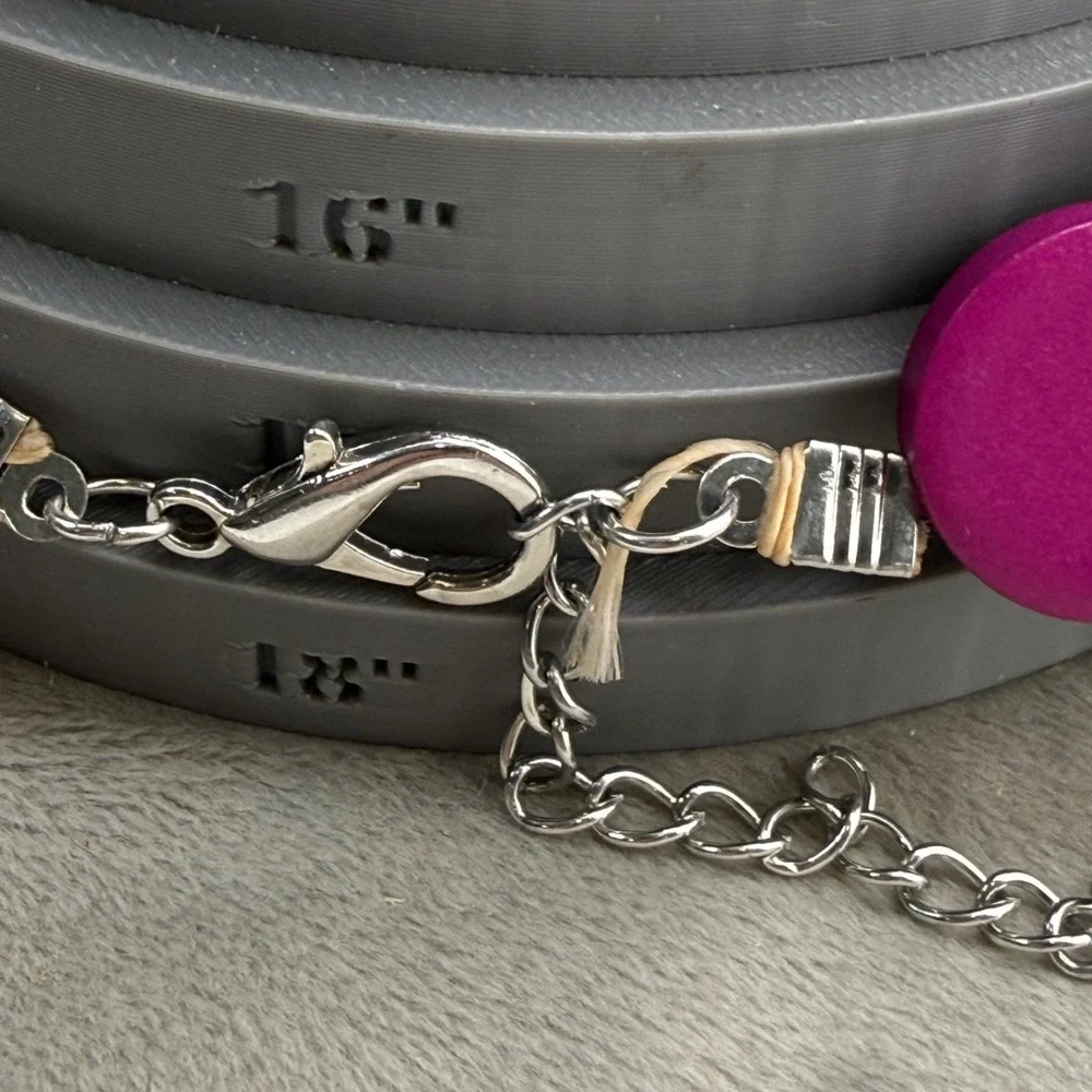 Statement Necklace Layered Painted Wood Disc Bright Summer Party 18" - Picture 2 of 10